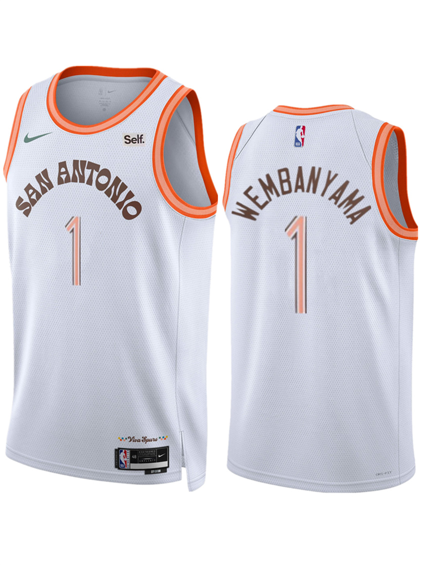 Men's White San Antonio Spurs #1 Victor Wembanyama 2023/24 City Edition Stitched Basketball Jersey